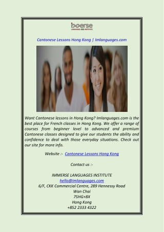 Cantonese Lessons Hong Kong Imlanguages.com