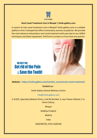 Root Canal Treatment Cost In Bhopal  Smile-gallery.com