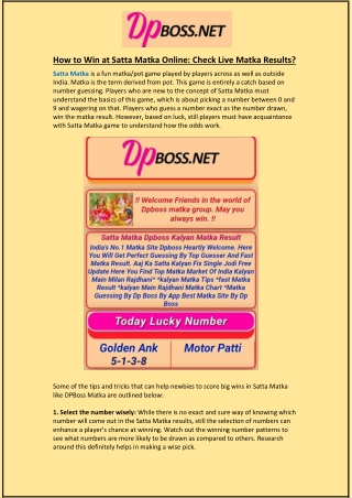 How to Win at Satta Matka Online: Check Live Matka Results?