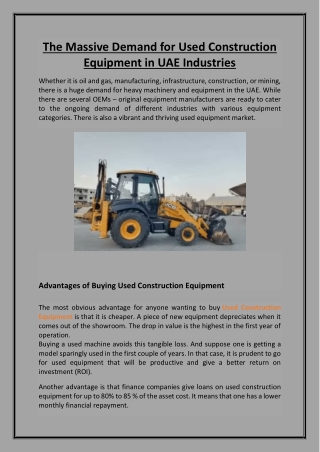 The Massive Demand for Used Construction Equipment in UAE Industries