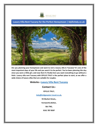 Luxury Villa Rent Tuscany for the Perfect Honeymoon | Idyllicitaly.co.uk