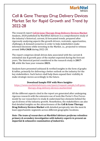 Cell & Gene Therapy Drug Delivery Devices Market to grow at 14% CAGR by 2028