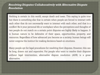Resolving Disputes Collaboratively with Alternative Dispute Resolution