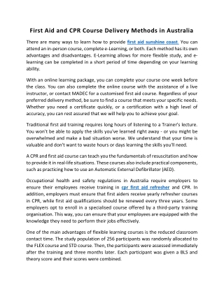 First Aid and CPR Course Delivery Methods in Australia