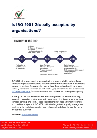 Is ISO 9001 Globally accepted by organisations