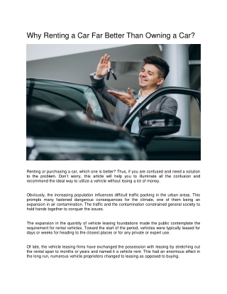 Why Renting a Car Far Better Than Owning a Car