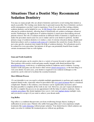 Situations That a Dentist May Recommend Sedation Dentistry