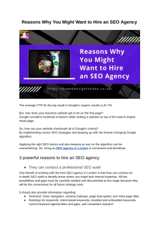 Reasons Why You Might Want to Hire an SEO Agency