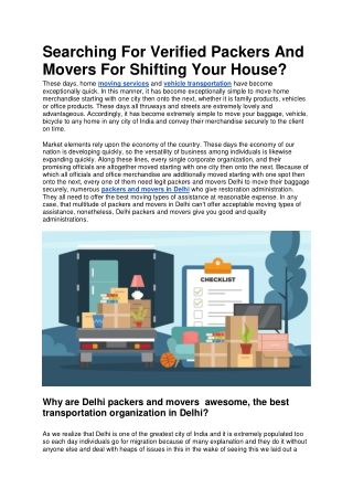 Searching For Verified Packers And Movers For Shifting Your House