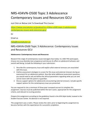 NRS-434VN-O500 Topic 3 Adolescence Contemporary Issues and Resources GCU
