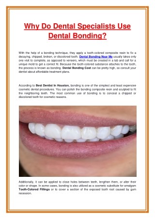 Why Do Dental Specialists Use Dental Bonding