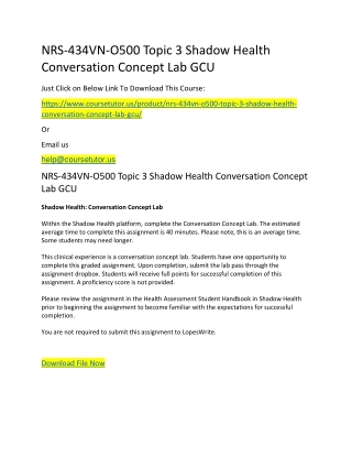 NRS-434VN-O500 Topic 3 Shadow Health Conversation Concept Lab GCU