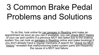 3 Common Brake Pedal Problems and Solutions