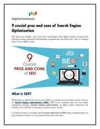 9 crucial pros and cons of Search Engine Optimization