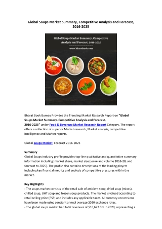 Global Soups Market Summary, Competitive Analysis and Forecast, 2016-2025