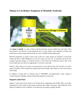 Omega-3s Can Reduce Symptoms of Metabolic Syndrome
