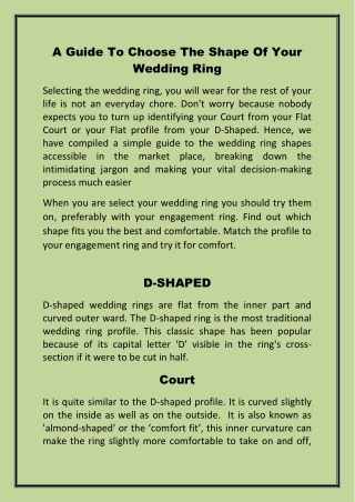 A Guide To Choose The Shape Of Your Wedding Ring