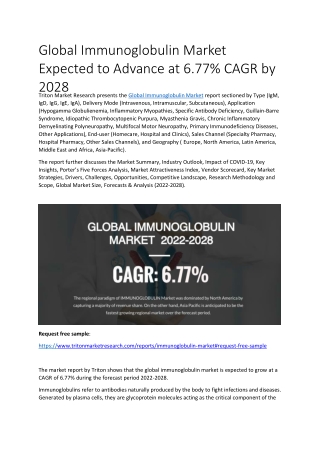 Global Immunoglobulin Market Expected to Advance at 6.77% CAGR by 2028
