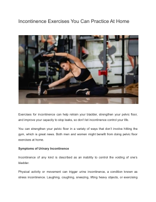 Incontinence Exercises You Can Practice At Home