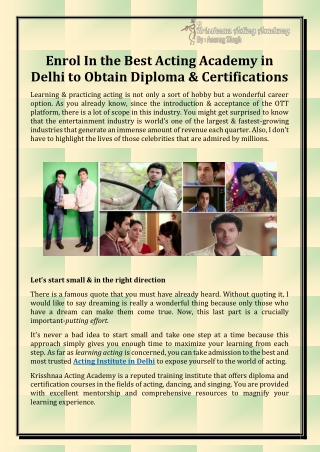 Acting Institute in Delhi