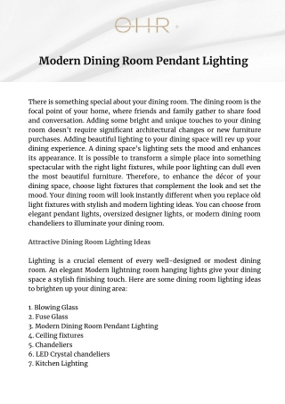Modern Dining Room Pendant Lighting | OHR Lighting