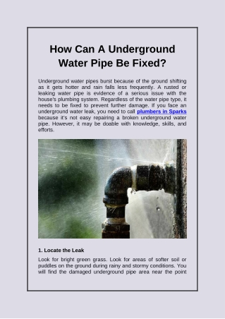 How Can A Underground Water Pipe Be Fixed?