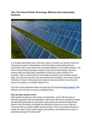 The Future Of Solar Technology_ Effective And Customizable Solutions