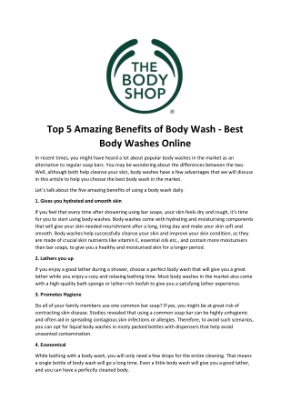 Top 5 Amazing Benefits of Body Wash - Best Body Washes Online