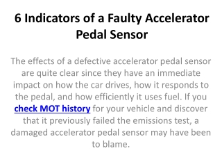 6 Indicators of a Faulty Accelerator Pedal Sensor