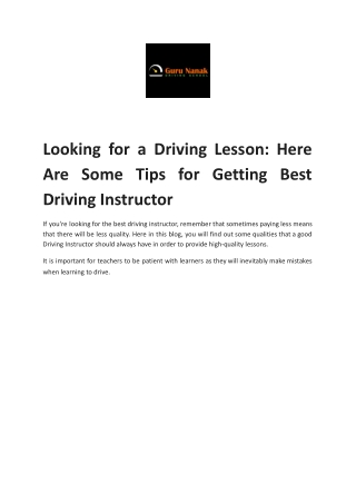 Looking for a Driving Lesson: Here Are Some Tips for Getting Best Driving Instru