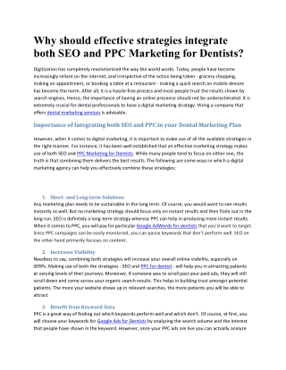 Why should effective strategies integrate both SEO and PPC Marketing for Dentists