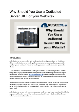 Why Should You Use a Dedicated Server UK For your Website_