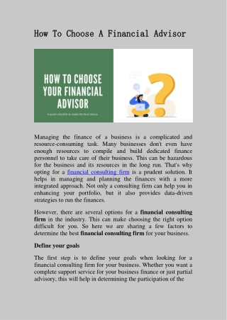 Tips in choosing a Best Financial Advisor