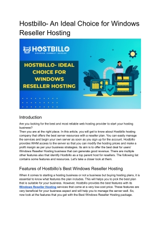 Hostbillo- An Ideal Choice for Windows Reseller Hosting