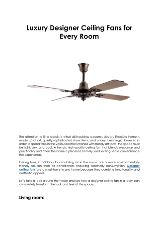 Luxury Designer Ceiling Fans for Every Room