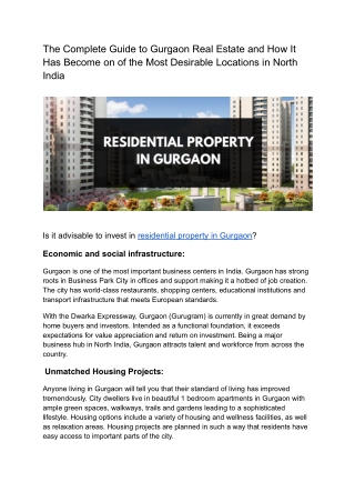 The Complete Guide to Gurgaon Real Estate and How It Has Become on of the Most Desirable Locations in North India