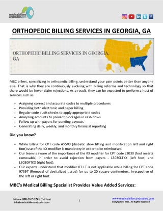 ORTHOPEDIC BILLING SERVICES IN GEORGIA, GA