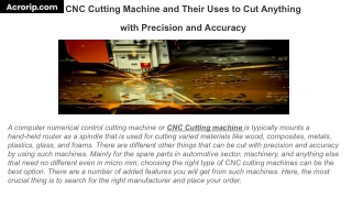 CNC Cutting Machine and Their Uses to Cut Anything with Precision and Accuracy