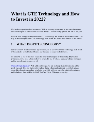 What is GTE Technology and How to Invest in 2022