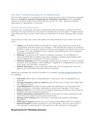Hot shot Trucking meaning and its requirements