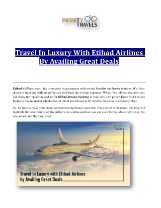 Travel In Luxury With Etihad Airlines By Availing Great Deals