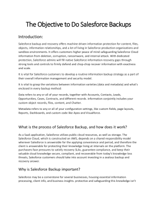The Objective to Do Salesforce Backups
