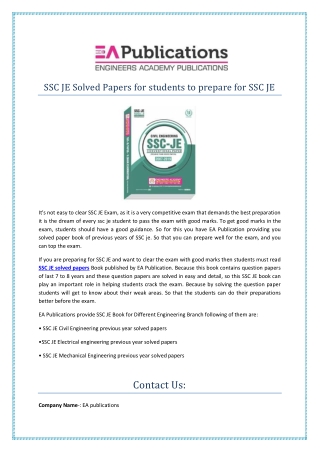 SSC JE Solved Papers for students to prepare for SSC JE