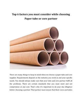 Top 6 factors you must consider while choosing Paper tube or core partner