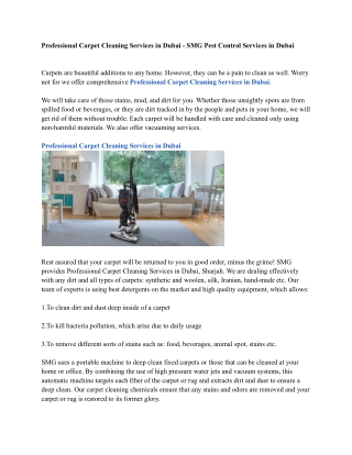 Professional Carpet Cleaning Services in Dubai - SMG Pest Control Services in Dubai