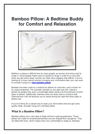 Bamboo Pillow- A Bedtime Buddy for Comfort and Relaxation
