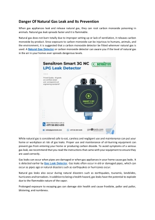 Danger Of Natural Gas Leak and Its Prevention