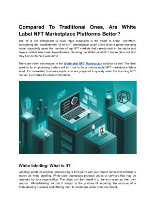 Compared To Traditional Ones, Are White Label NFT Marketplace Platforms Better_