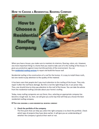 A guide on how to choose a residential roofing company