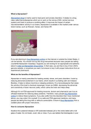 Where to Buy Alprazolam Online
